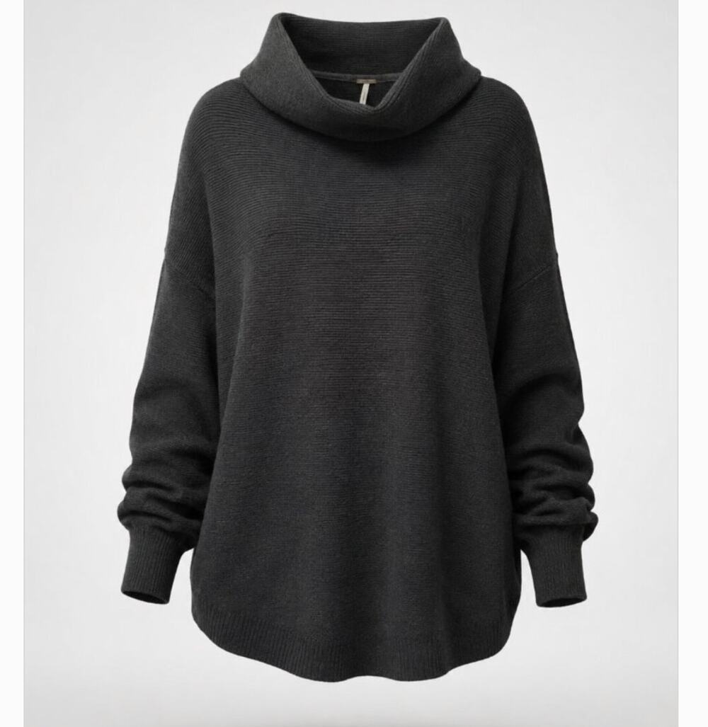 Free People Ottoman Sweater Black Mock Neck Slouchy Tunic Oversized Cozy
